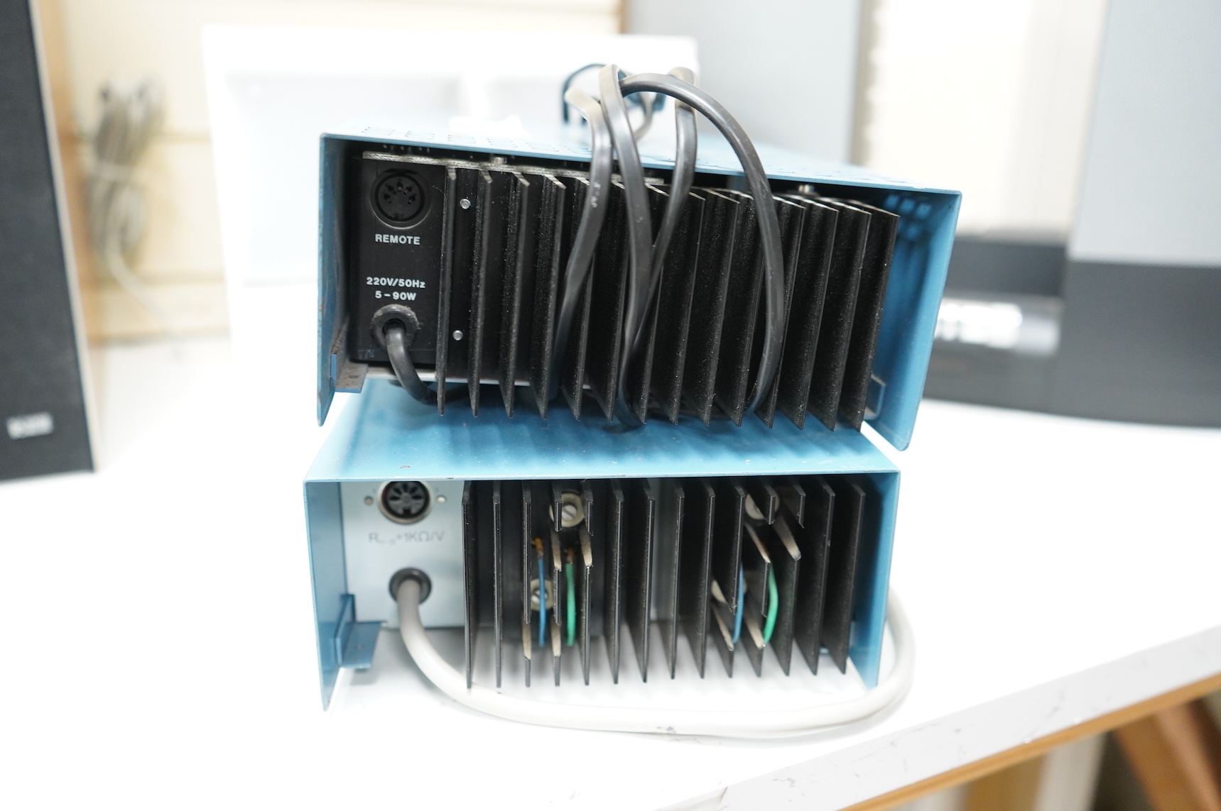 Six Bang & Olufsen items; a 1960s Beolit 600 radio, a pair of Beovox CX50s white cased shelf speakers, a pair of Beovox 1000 speakers, a Beolab 2000 speaker unit, together with two testing units (adjustable power supplie